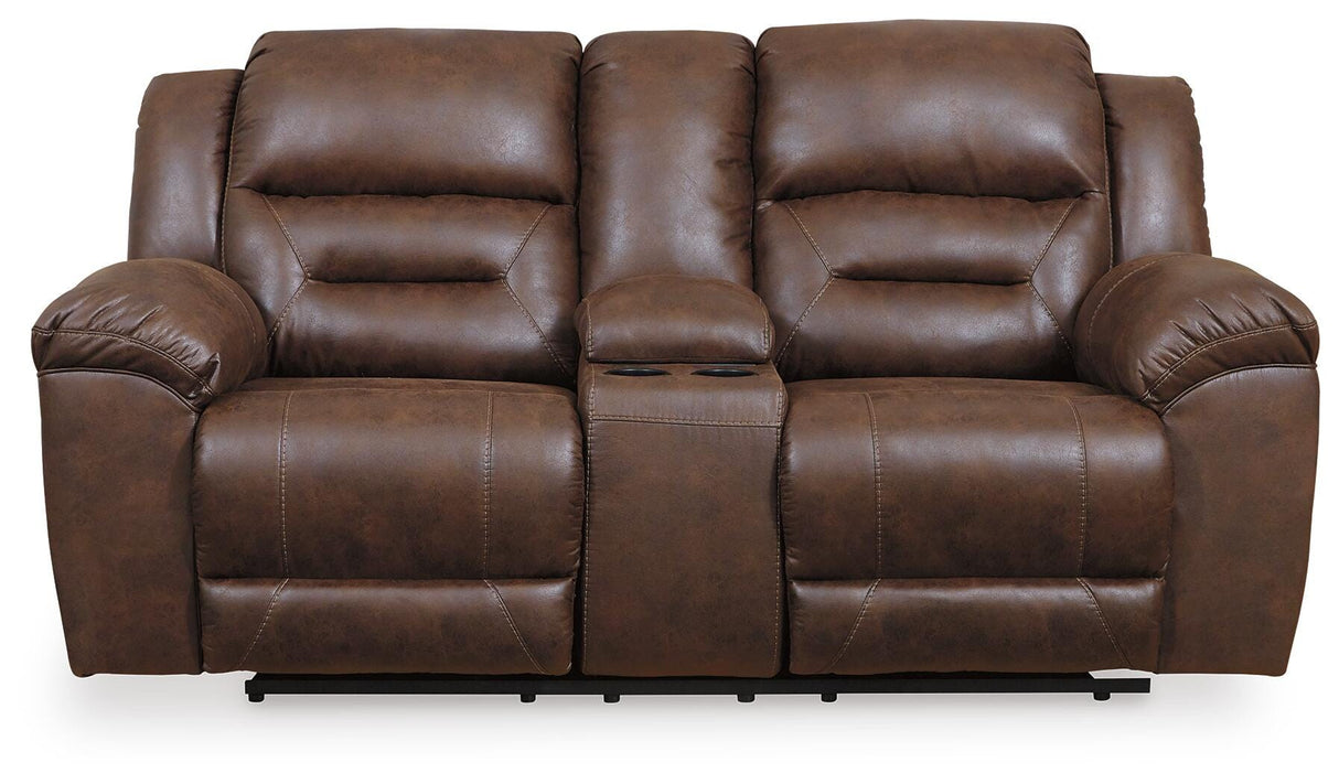 Stoneland Chocolate Reclining Loveseat with Console from Ashley Furniture - Luna Furniture