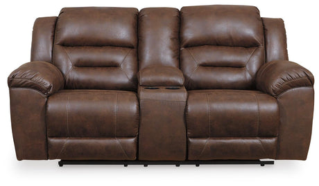 Stoneland Chocolate Reclining Loveseat with Console from Ashley Furniture - Luna Furniture