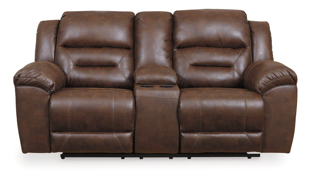 Stoneland Chocolate Reclining Loveseat with Console from Ashley - Luna Furniture