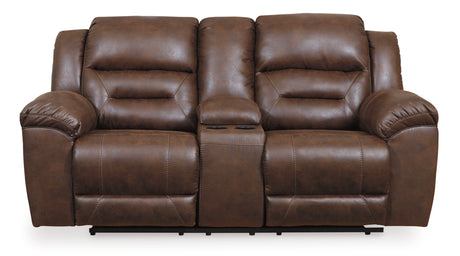 Stoneland Chocolate Reclining Loveseat with Console from Ashley Furniture - Luna Furniture
