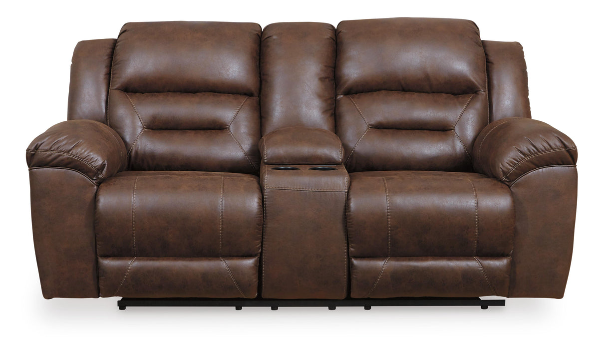 Stoneland Chocolate Reclining Loveseat with Console from Ashley Furniture - Luna Furniture