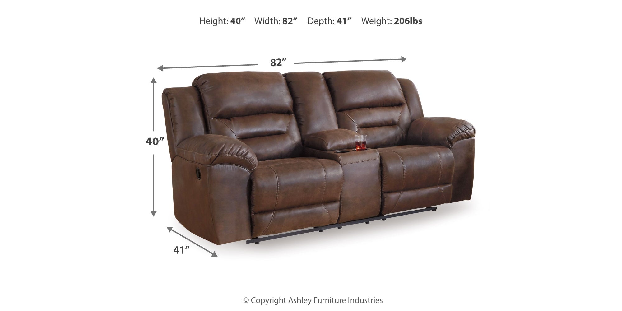 Ashley Stoneland Chocolate Reclining Loveseat with Console – Luna