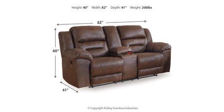 Stoneland Chocolate Reclining Loveseat with Console from Ashley Furniture - Luna Furniture