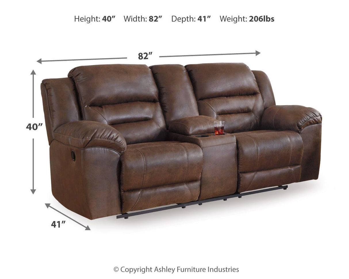 Stoneland Chocolate Reclining Loveseat with Console from Ashley Furniture - Luna Furniture