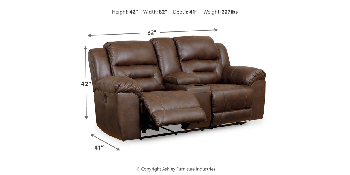 Stoneland Chocolate Power Reclining Loveseat with Console from Ashley - Luna Furniture