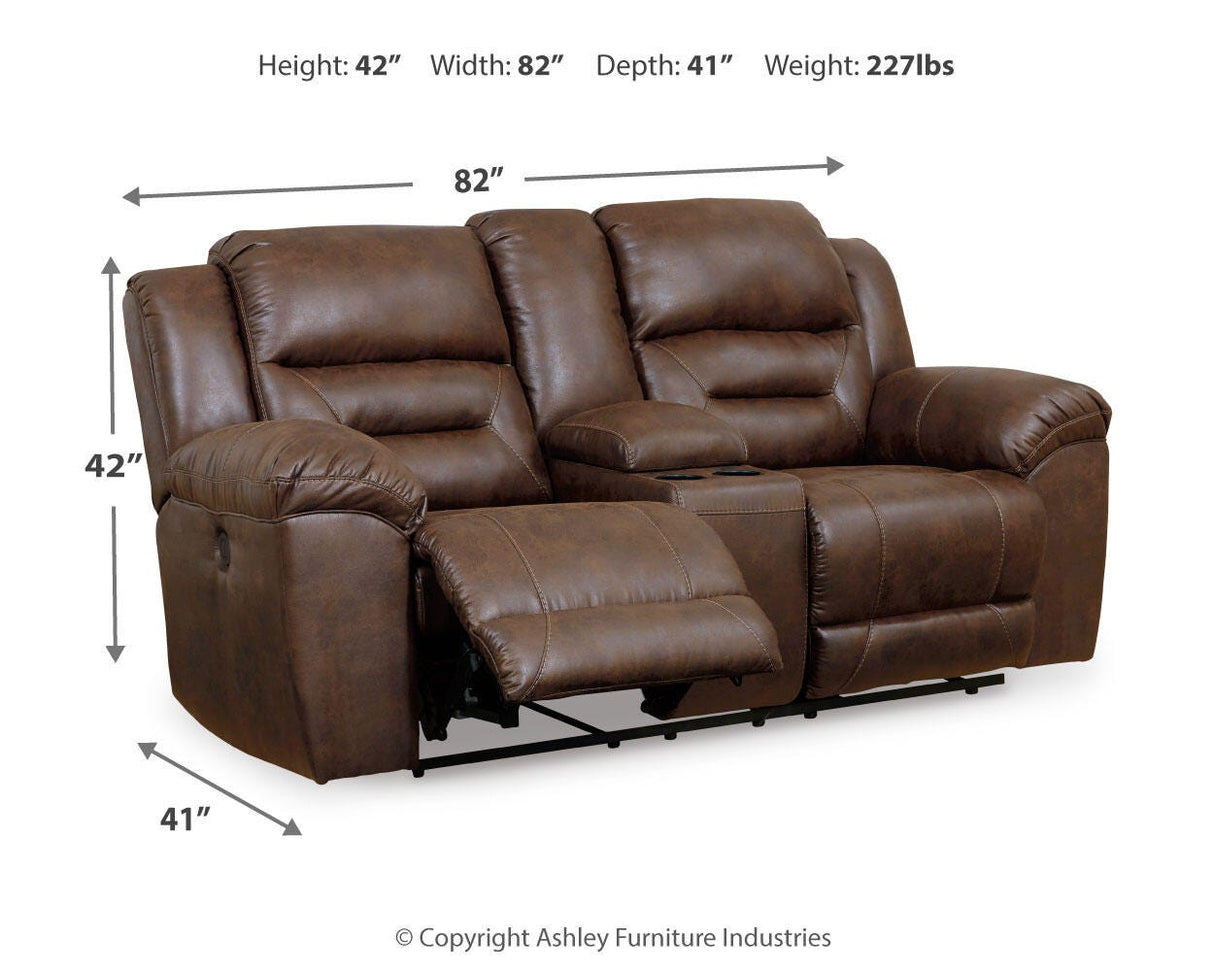 Stoneland Chocolate Power Reclining Loveseat with Console from Ashley Furniture - Luna Furniture
