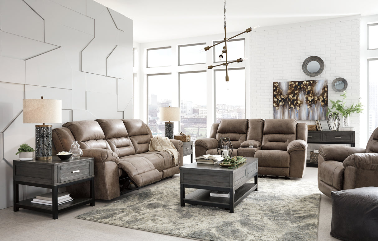 Stoneland Power Reclining Sofa, Loveseat and Recliner in Fossil from Ashley Furniture - Luna Furniture