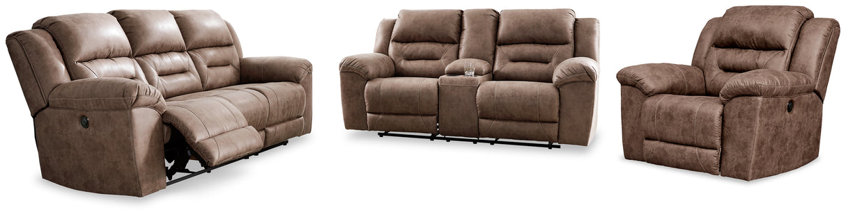 Stoneland Power Reclining Sofa, Loveseat and Recliner in Fossil from Ashley Furniture - Luna Furniture
