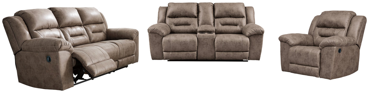 Stoneland Reclining Sofa, Loveseat and Recliner in Fossil from Ashley Furniture - Luna Furniture
