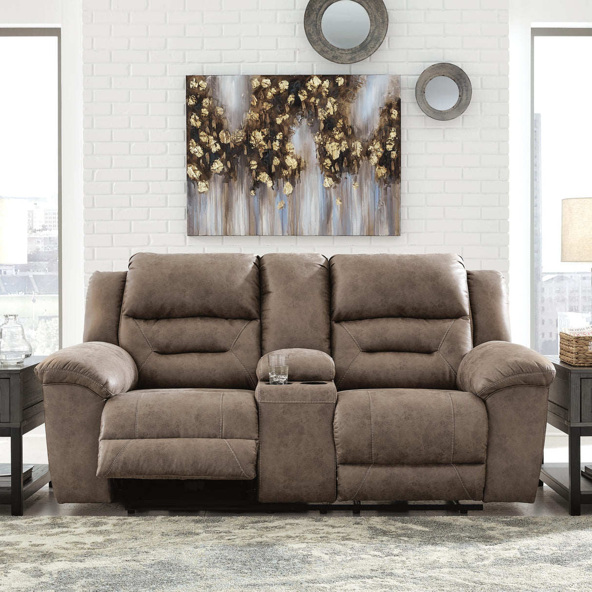 Stoneland Fossil Power Reclining Loveseat with Console from Ashley Furniture - Luna Furniture