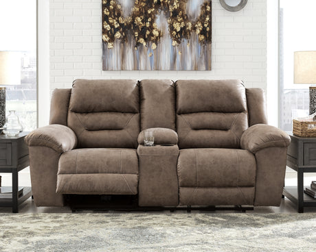 Stoneland Fossil Power Reclining Loveseat with Console from Ashley Furniture - Luna Furniture