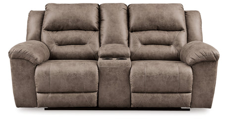 Stoneland Fossil Power Reclining Loveseat with Console from Ashley Furniture - Luna Furniture