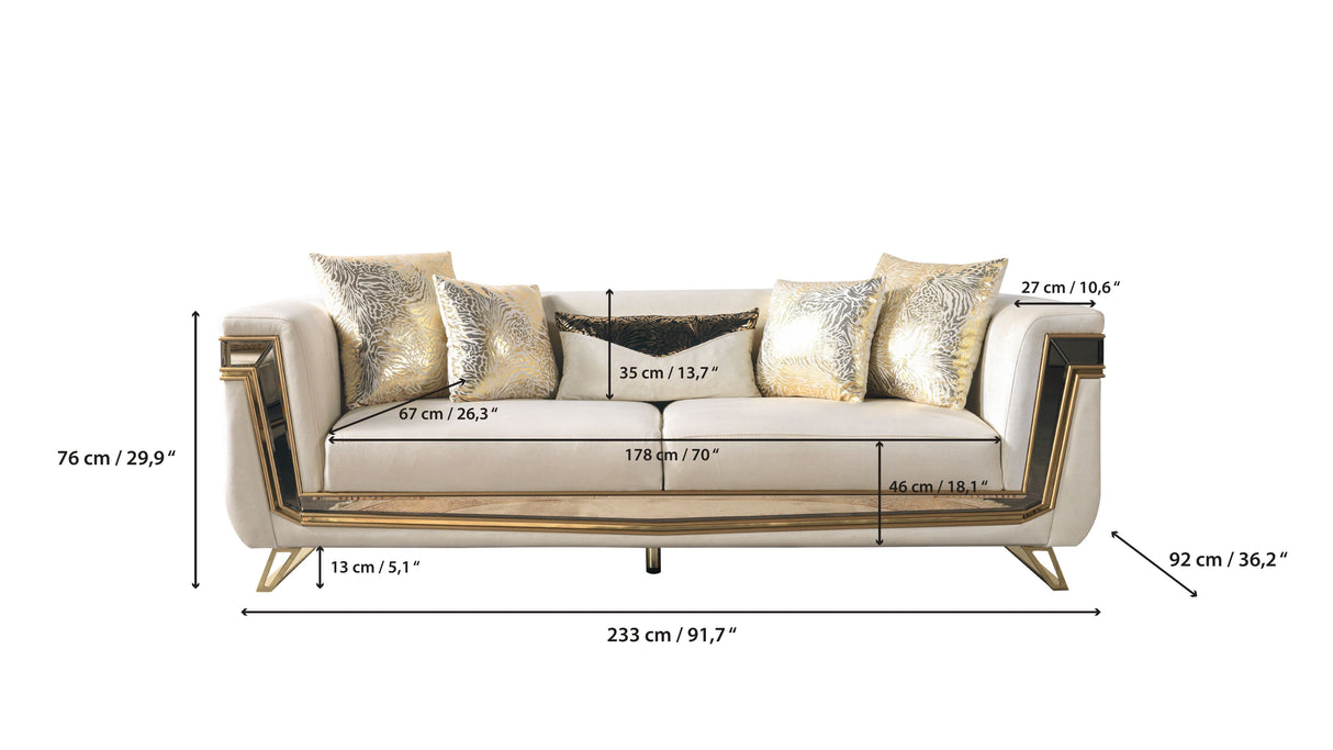 Anica Ivory Velvet Living Room Set (Sofa & Loveseat)