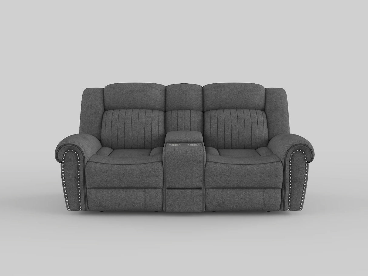 Brennen Mist Double Reclining Loveseat with Center Console from Homelegance - Luna Furniture