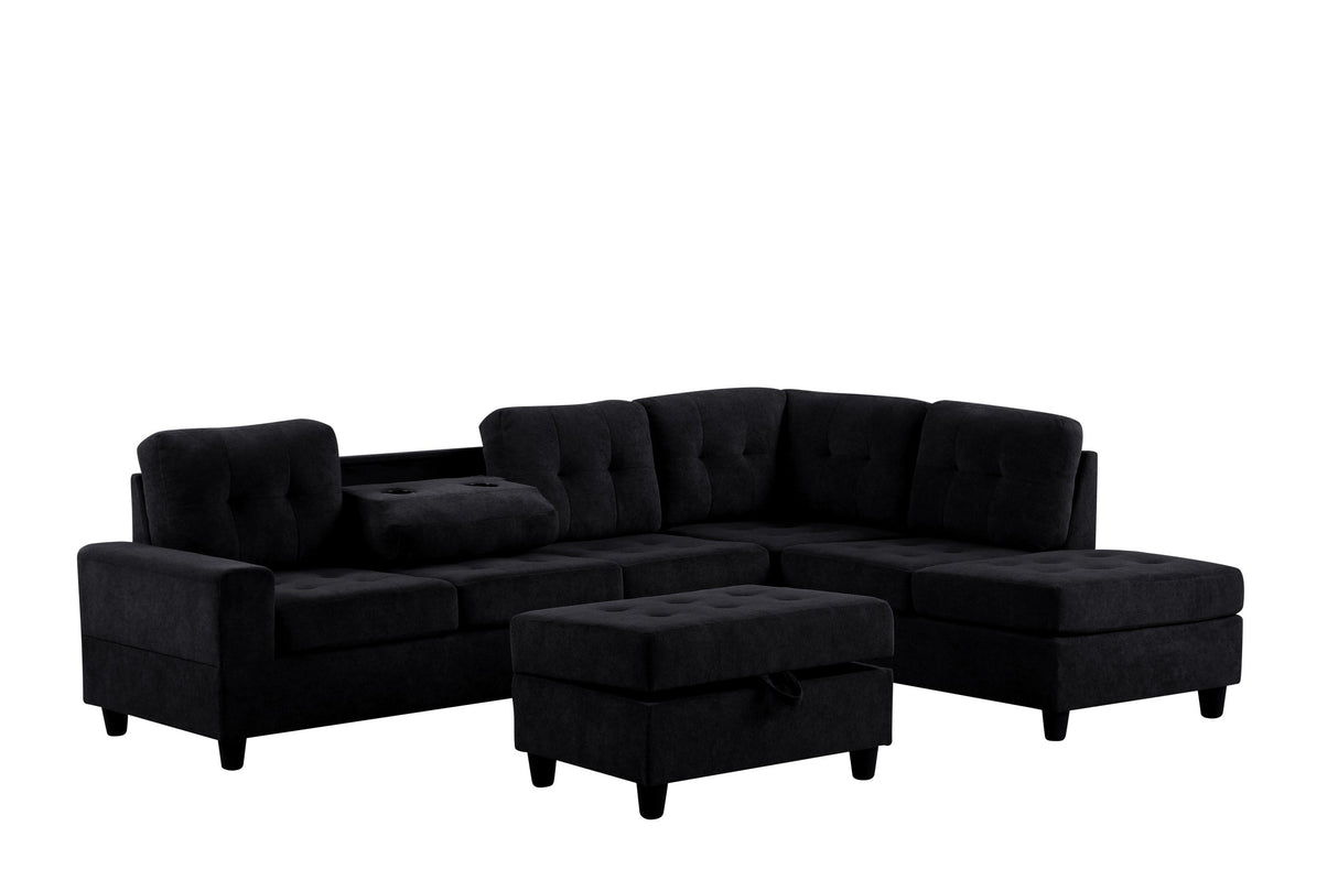 Sion Black Reversible Sectional with Storage Ottoman from Happy Homes - Luna Furniture