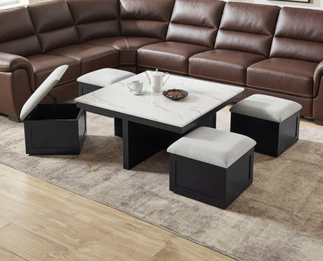 Marta Light Gray Coffee Table with 4 Storage Ottomans from Crown Mark - Luna Furniture