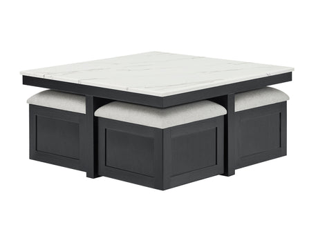 Marta Light Gray Coffee Table with 4 Storage Ottomans from Crown Mark - Luna Furniture