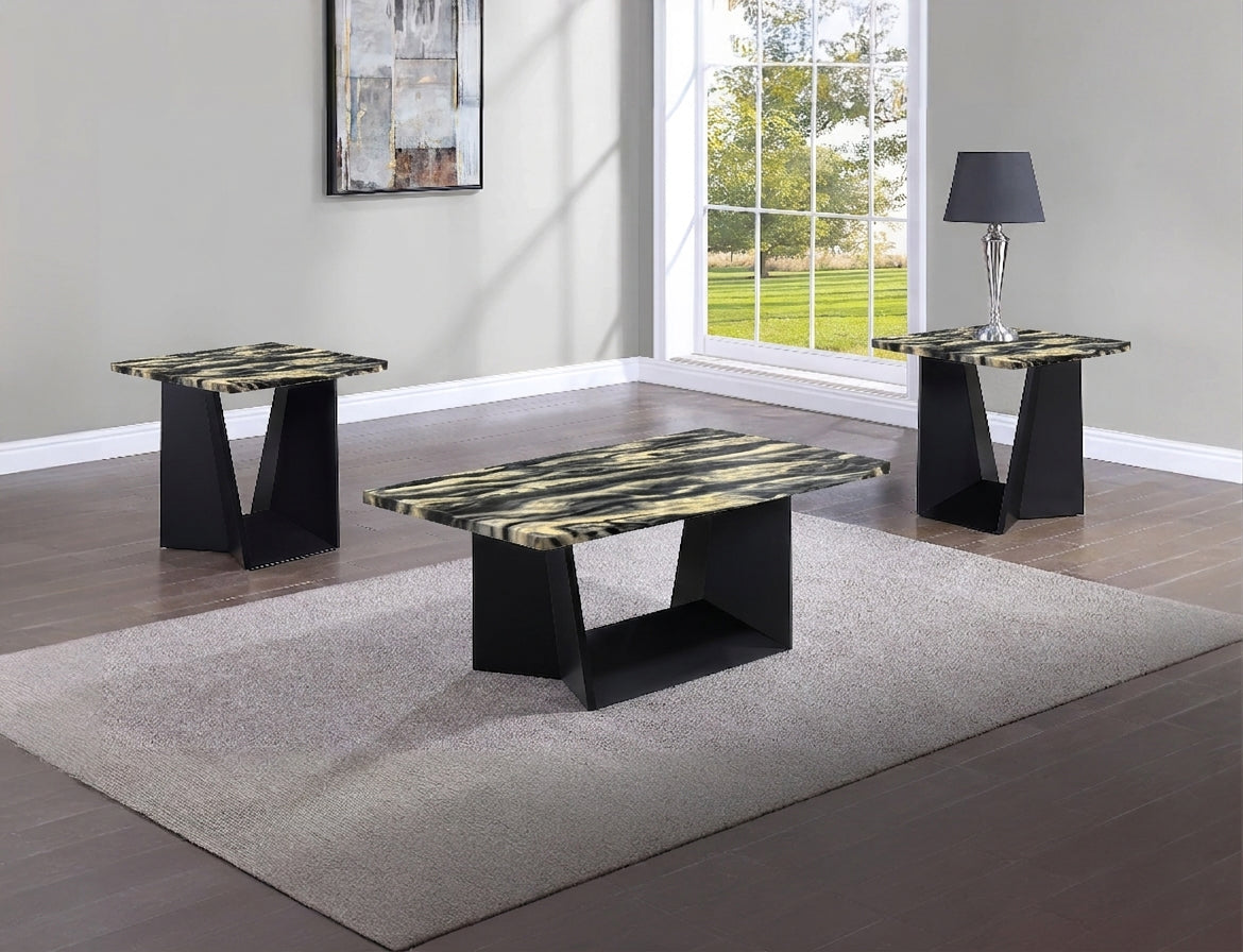 Adea Gold/Black 3-Piece Faux Marble Top Cocktail Table Set from Crown Mark - Luna Furniture