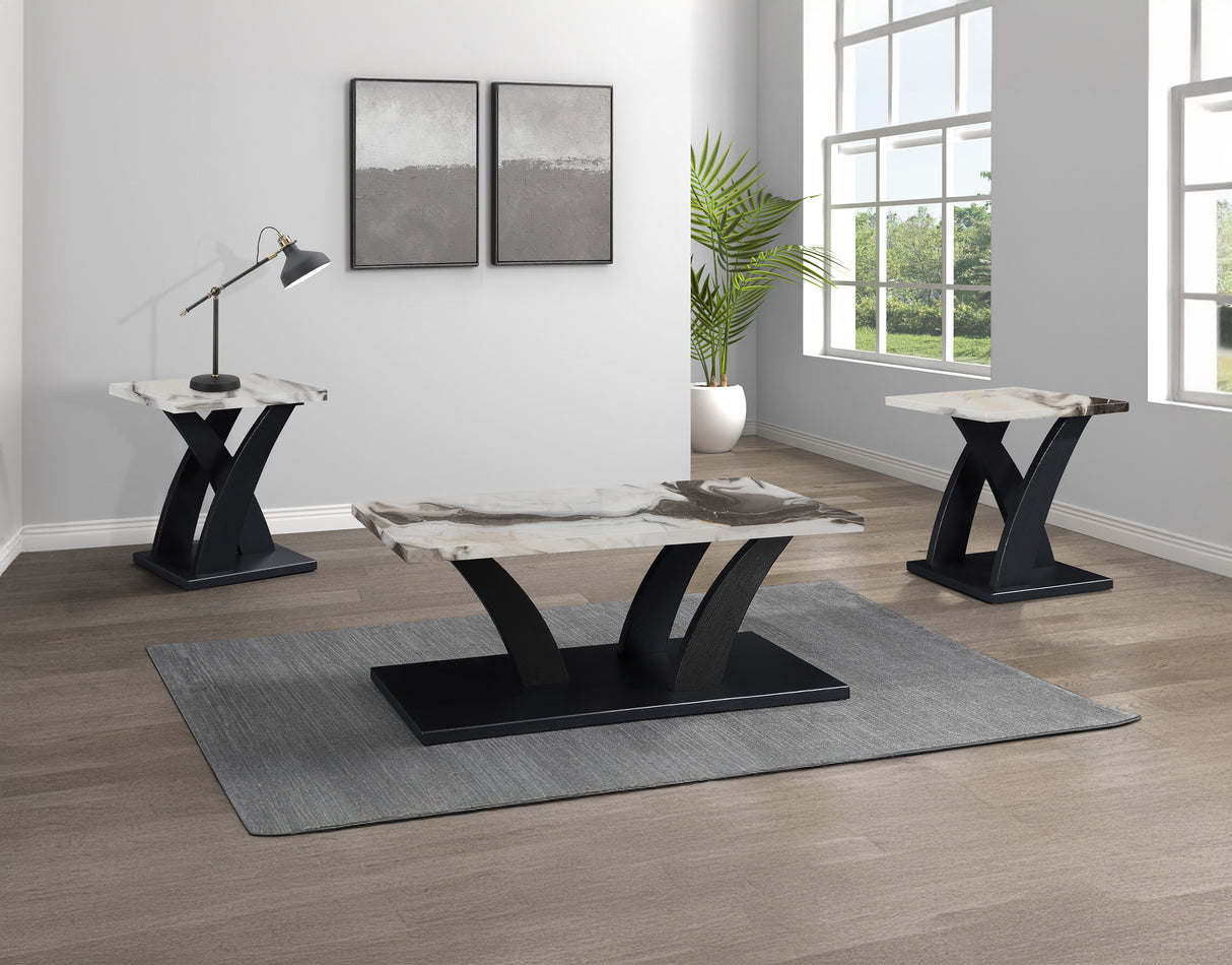Zion Black 3-Piece Faux Marble Occasional Table Set