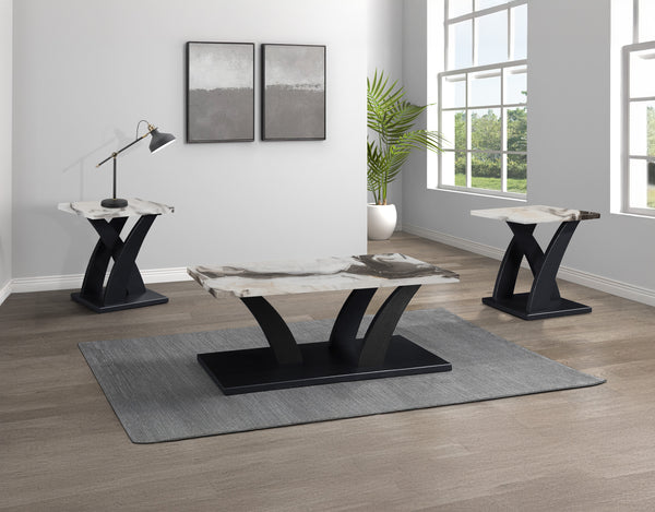 Zion Black 3-Piece Faux Marble Occasional Table Set
