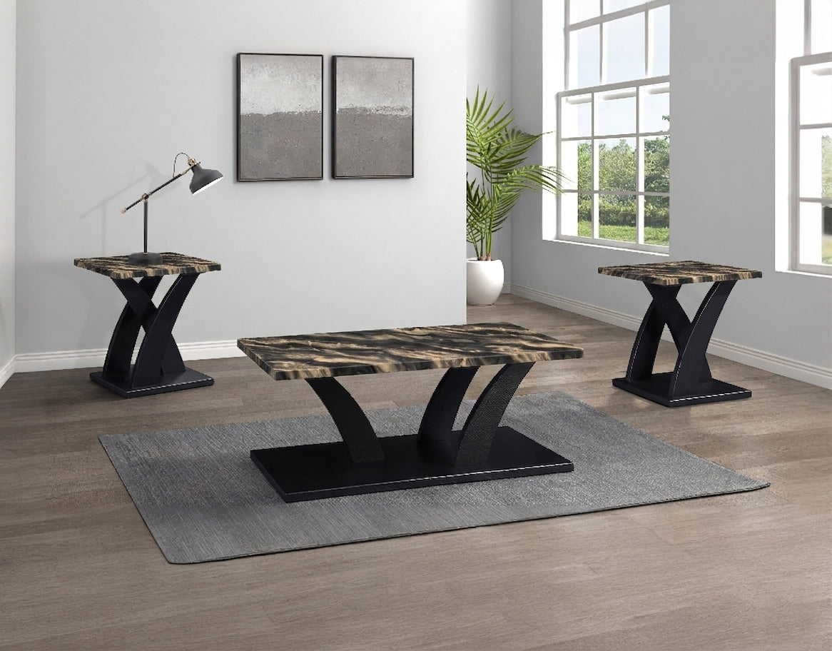 Zion Gold/Black 3-Piece Faux Marble Top Cocktail Table Set