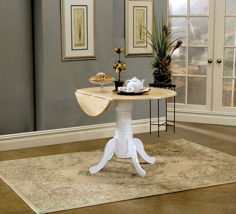 Allison Natural Brown and White Drop Leaf Round Dining Table from Coaster - Luna Furniture