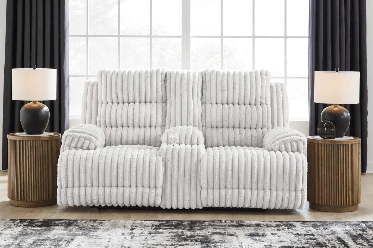 Rhines Falls Alloy Power Reclining Loveseat with Console from Ashley Furniture - Luna Furniture