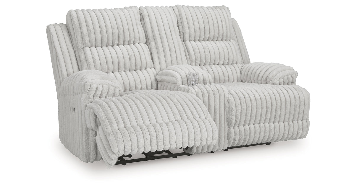 Rhines Falls Alloy Power Reclining Loveseat with Console from Ashley Furniture - Luna Furniture