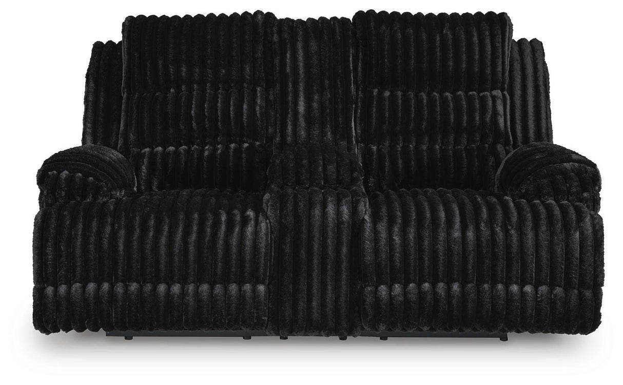 Rhine Falls Onyx Reclining Loveseat with Console from Ashley Furniture - Luna Furniture
