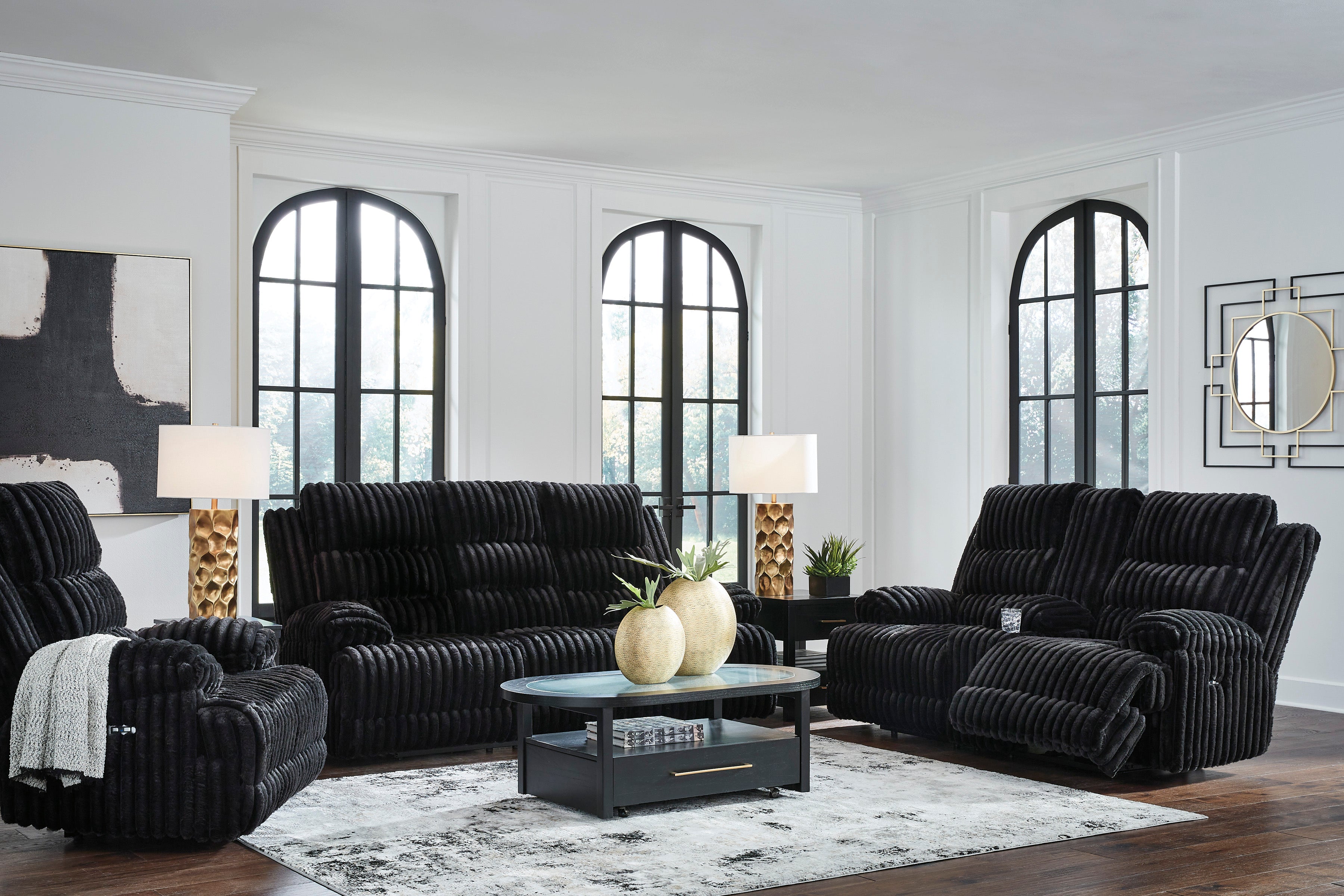 Ashley Rhine Falls Onyx Power Reclining Living Room Set – Luna