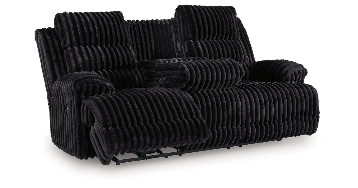 Rhine Falls Onyx Power Reclining Sofa with Drop Down Table from Ashley Furniture - Luna Furniture