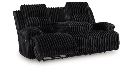 Rhine Falls Onyx Power Reclining Sofa with Drop Down Table from Ashley - Luna Furniture