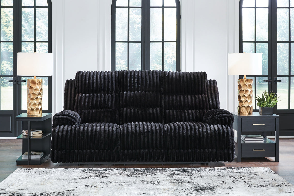 Rhine Falls Onyx Power Reclining Sofa with Drop Down Table from Ashley Furniture - Luna Furniture