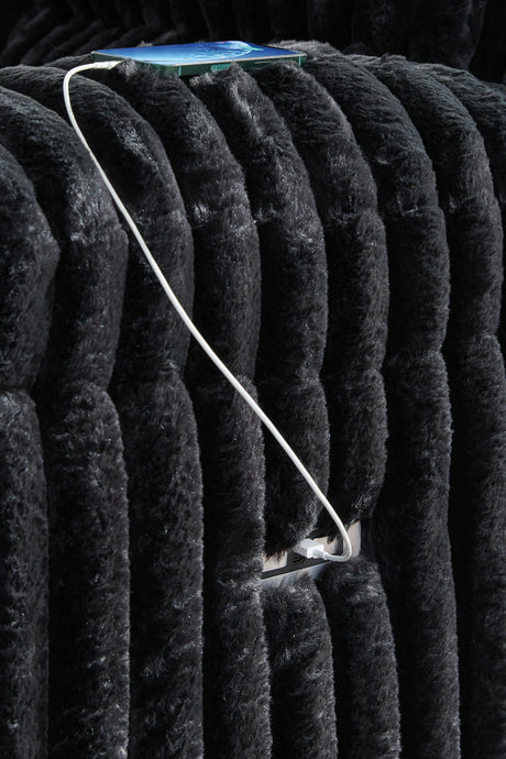 Rhine Falls Onyx Power Reclining Sofa with Drop Down Table from Ashley - Luna Furniture