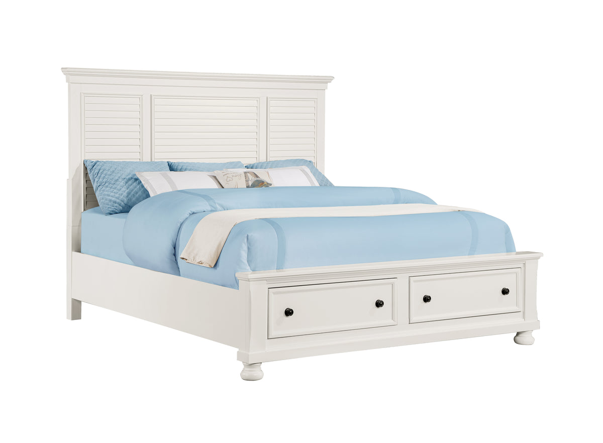 Laurelin White Queen Sleigh Platform Bed with Footboard Storage
