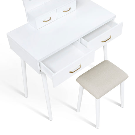 Ornate White Vanity Dresser with Mirror and Stool from Homelegance - Luna Furniture