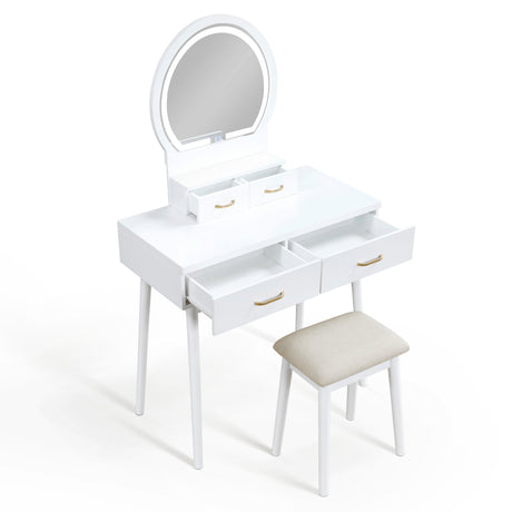Ornate White Vanity Dresser with Mirror and Stool from Homelegance - Luna Furniture
