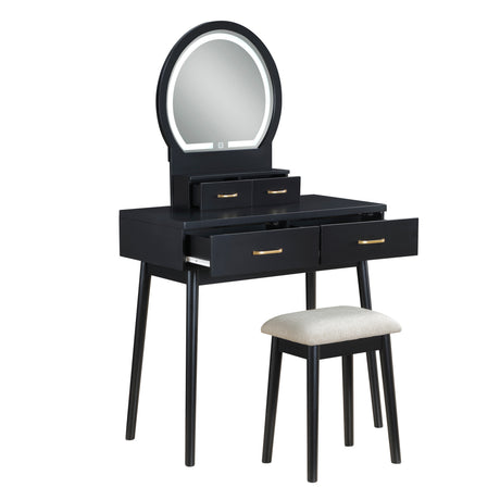 Ornate Black Vanity Dresser with Mirror and Stool from Homelegance - Luna Furniture