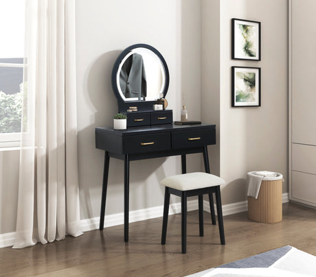 Ornate Black Vanity Dresser with Mirror and Stool from Homelegance - Luna Furniture