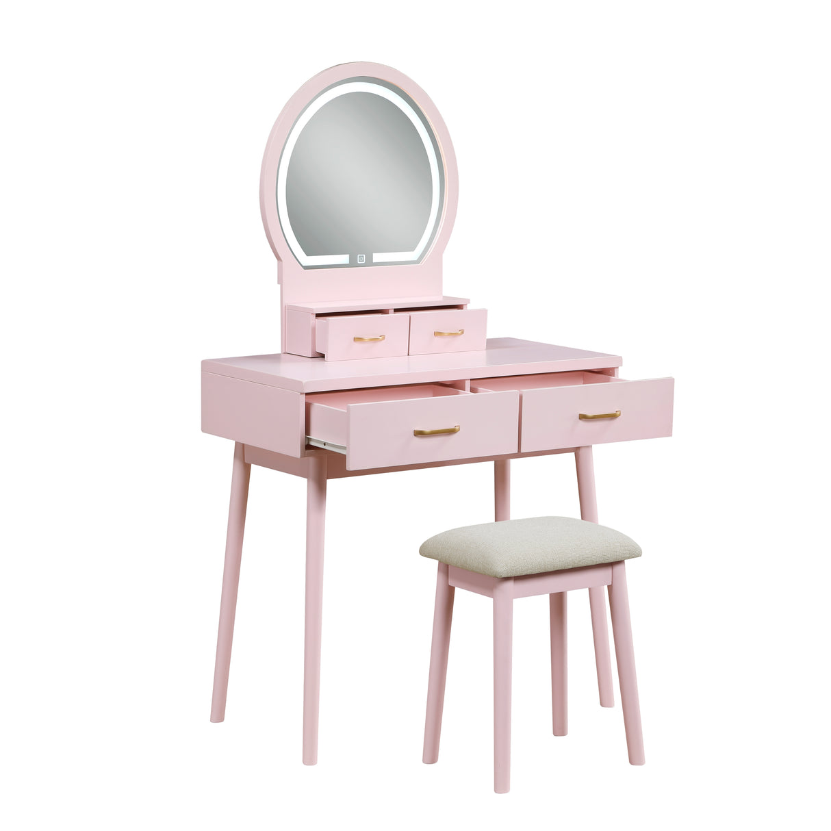 Ornate Pink Vanity Dresser with Mirror and Stool from Homelegance - Luna Furniture