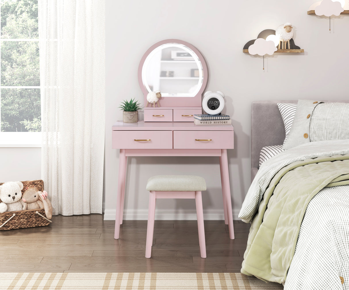 Ornate Pink Vanity Dresser with Mirror and Stool from Homelegance - Luna Furniture