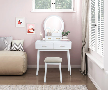 Ornate White Vanity Dresser with Mirror and Stool from Homelegance - Luna Furniture