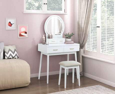 Ornate White Vanity Dresser with Mirror and Stool from Homelegance - Luna Furniture