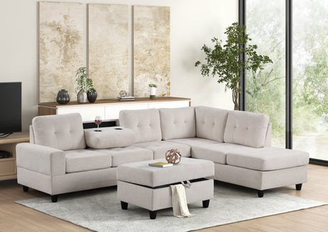 Heights Beige Performans Fabric Reversible Sectional with Storage Ottoman from Happy Homes - Luna Furniture