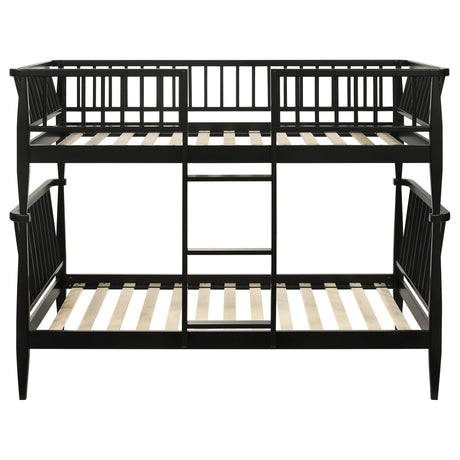 Abram Windsor Black Twin over Twin Wood Bunk Bed with Ladder from Coaster - Luna Furniture