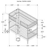 Abram Black Twin Over Twin Bunk Bed dimensions chart, overall measurements and inner size
