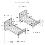 Abram Black Twin Over Twin Bunk Bed dimensions chart, separated bed measurements
