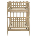 Abram Almond Twin Over Twin bunk bed, side elevation, ladder and spindle rails