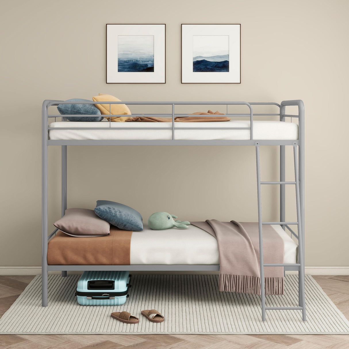 Carson Glossy Silver Metal Twin Over Twin Bunk Bed from Coaster - Luna Furniture
