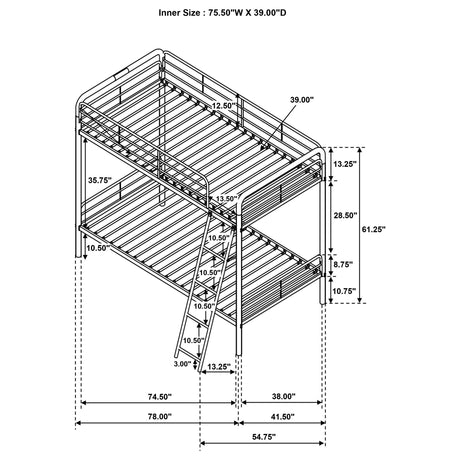 Carson Glossy Silver Metal Twin Over Twin Bunk Bed from Coaster - Luna Furniture